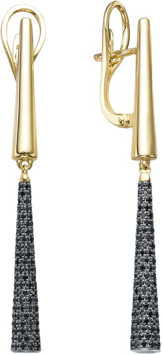 Золотые серьги с подвесками Platika 2-0585504-305 с черными бриллиантами