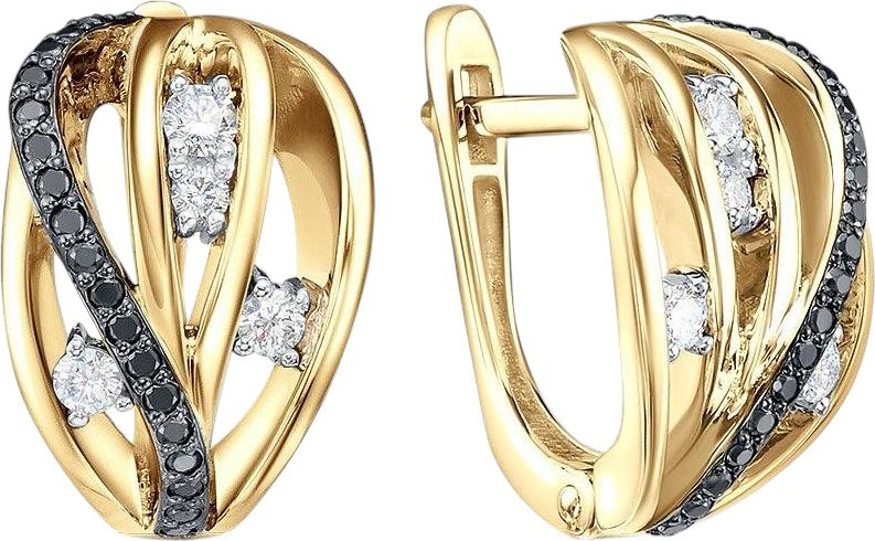 Золотые серьги Platika 2-1087504-315 с бриллиантами, черными бриллиантами