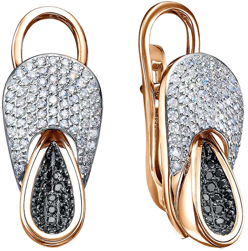 Золотые серьги Platika 2-1189504-115 с черными бриллиантами, бриллиантами