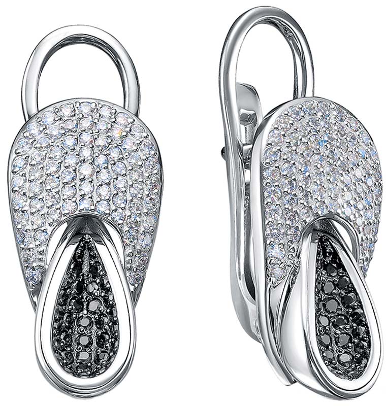 Платиновые серьги Platika 2-1189504-915 с черными бриллиантами, бриллиантами