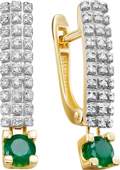 Золотые серьги Platika 2-1305504-313 с бриллиантами, изумрудами