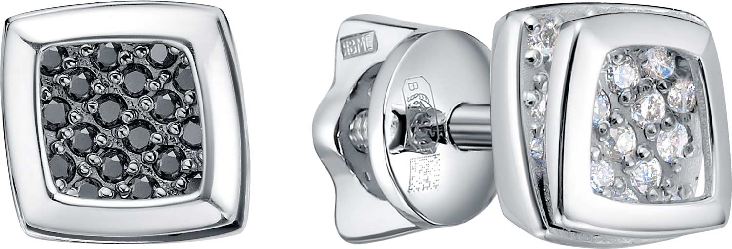 Платиновые серьги пусеты-гвоздики Platika 5-1073504-915 с бриллиантами, черными бриллиантами