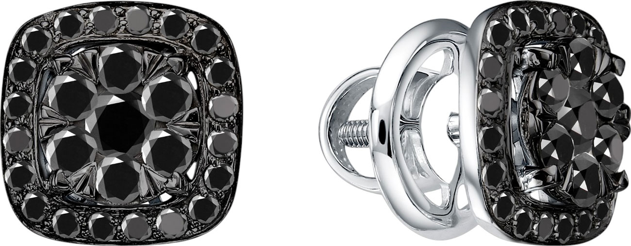 Серьги пусеты-гвоздики из белого золота Platika 5-11-0083504-205 с черными бриллиантами