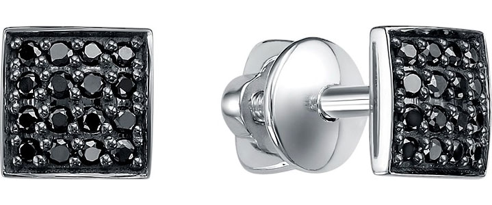 Серьги пусеты-гвоздики из белого золота Platika 5-31-0134504-205 с черными бриллиантами