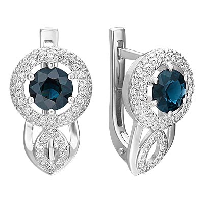 Серьги круглые из белого золота PLATINA Jewelry 02-0155-00-105-1120-30 с сапфирами, бриллиантами