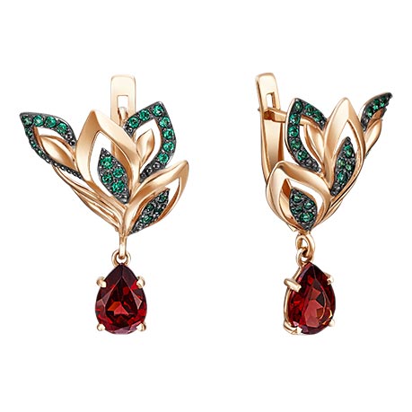 Золотые серьги PLATINA Jewelry 02-3652-01-210-1110-46 c гранатом, фианитом