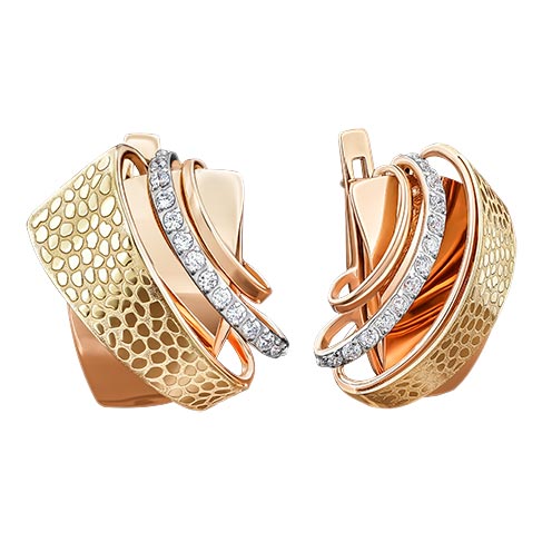 Золотые серьги PLATINA Jewelry 02-3929-00-401-1113-59 c фианитом