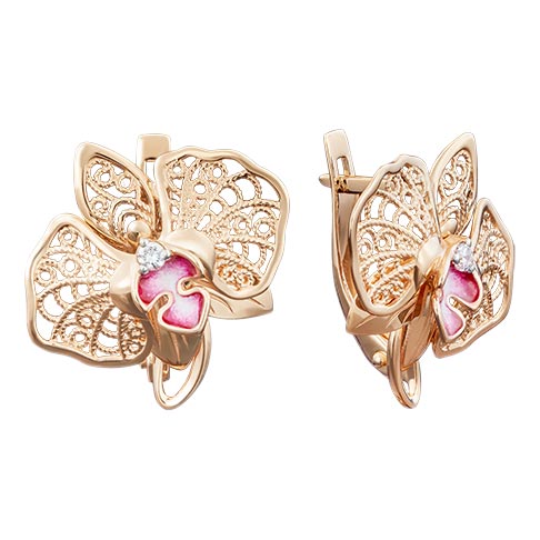 Золотые серьги PLATINA Jewelry 02-3939-00-401-1110-48 c эмалью, фианитом
