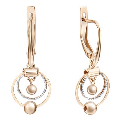 Золотые серьги круглые с подвесками PLATINA Jewelry 02-4015-00-000-1111-65