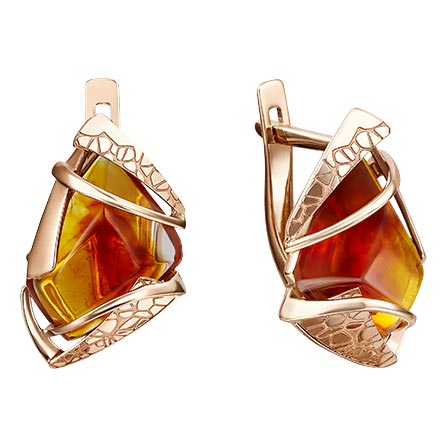Золотые серьги PLATINA Jewelry 02-4094-00-271-1110-46 c янтарем