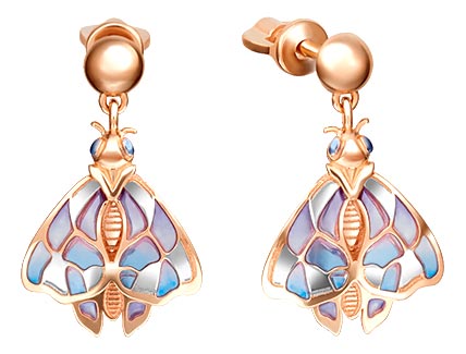 Золотые серьги с подвесками ''Мотыльки'' PLATINA Jewelry 02-4143-00-000-1110-48 с эмалью