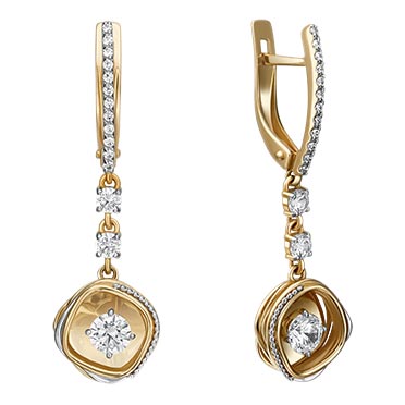 Золотые серьги с подвесками PLATINA Jewelry 02-4289-00-501-1130-38 с фианитами