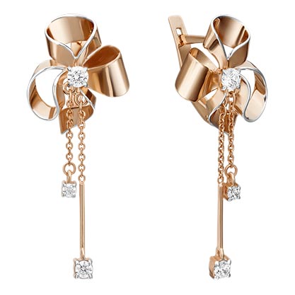 Золотые серьги с подвесками PLATINA Jewelry 02-4349-00-501-1110-38 с фианитами