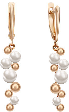 Золотые длинные серьги PLATINA Jewelry 02-4415-00-301-1110-31 с жемчугом