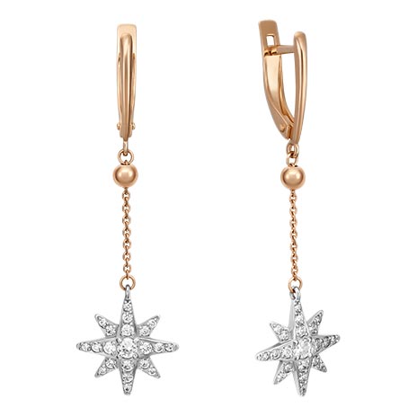 Золотые длинные серьги с подвесками PLATINA Jewelry 02-4420-00-401-1111-24 с фианитами