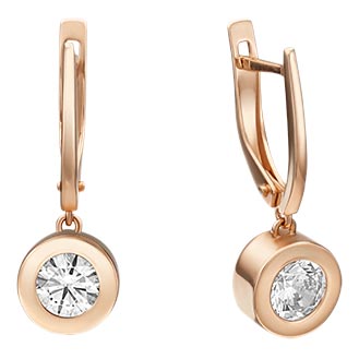 Золотые серьги круглые с подвесками PLATINA Jewelry 02-4500-00-501-1110-38 с фианитами