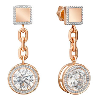 Золотые круглые серьги с подвесками PLATINA Jewelry 02-4557-00-501-1110-38 с фианитами
