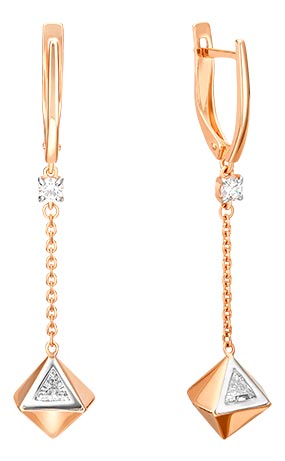 Золотые серьги с подвесками PLATINA Jewelry 02-4590-00-501-1110-38 с фианитами