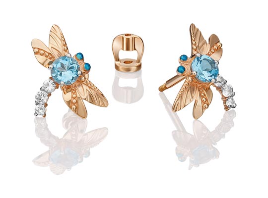 Золотые серьги пусеты-гвоздики PLATINA Jewelry 02-4679-00-201-1110-57 с эмалью, голубыми топазами, белыми топазам