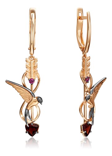 Золотые серьги с подвесками PLATINA Jewelry 02-4696-00-204-1110-76 с гранатами