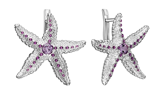 Серебряные серьги PLATINA Jewelry 02-4756-00-203-0200-68-Ag c аметистом