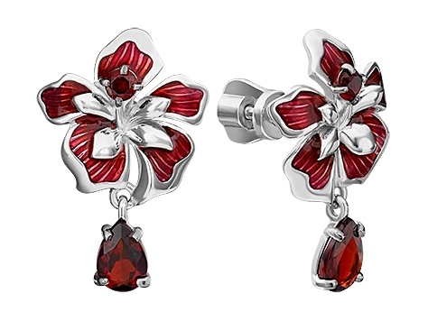 Серебряные серьги PLATINA Jewelry 02-4788-00-204-0200-69-Ag c эмалью, гранатом