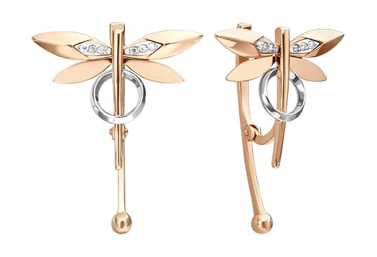 Золотые серьги ''Стрекозы'' PLATINA Jewelry 02-4809-00-101-1111 с бриллиантами