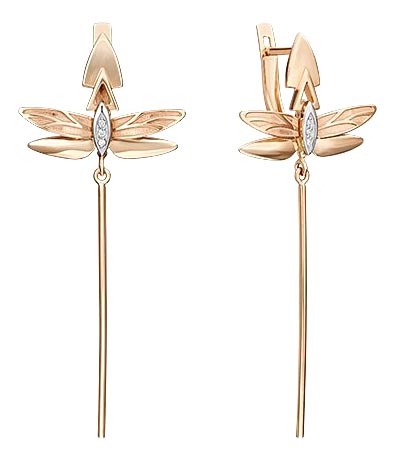 Золотые длинные серьги ''Стрекозы'' PLATINA Jewelry 02-4811-00-101-1111 с бриллиантами