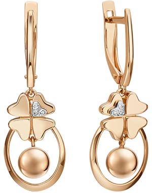 Золотые серьги с подвесками ''Клевер. Незабываемые моменты'' PLATINA Jewelry 02-4816-00-101-1111-77 с бриллиантами