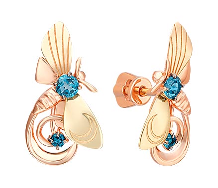 Золотые серьги пусеты-гвоздики ''Мотыльки'' PLATINA Jewelry 02-4860-00-201-1113 с топазами