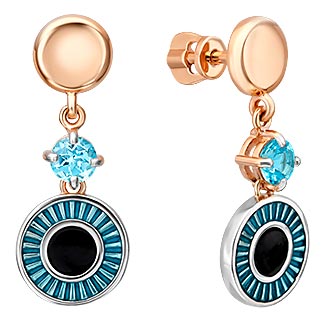 Золотые серьги с подвесками PLATINA Jewelry 02-4871-00-201-1111 с эмалью, топазами
