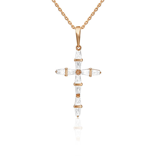 Женский золотой декоративный крестик PLATINA Jewelry 03-1896-00-501-1110-38 с фианитом