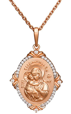 Золотая иконка ''Божьей Матери Владимирская'' PLATINA Jewelry 03-2307-01-401-1110-32 с фианитами