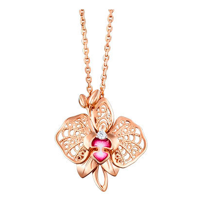Золотая подвеска ''Орхидея'' PLATINA Jewelry 03-2679-00-401-1110-48 с фианитом, эмалью