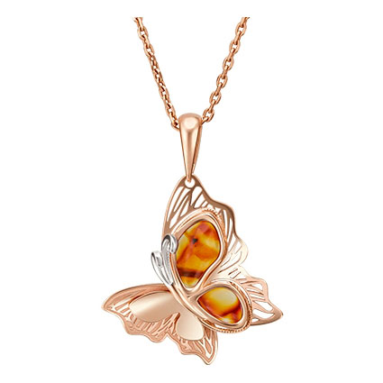 Золотая подвеска ''Бабочка'' PLATINA Jewelry 03-2705-01-271-1110-46 с янтарем