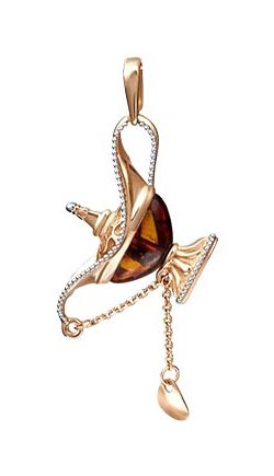 Золотая подвеска ''Волшебна лампа'' PLATINA Jewelry 03-2827-01-271-1110-58 с янтарем