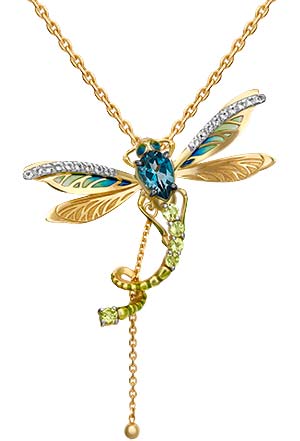 Золотая подвеска ''Стрекоза'' PLATINA Jewelry 03-3071-00-243-1130-57 с эмалью, Лондон топазом, хризолитами, белыми топазами