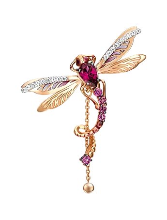 Золотой кулон ''Стрекоза'' PLATINA Jewelry 03-3071-01-264-1110-57 с эмалью, гранатами, белыми топазами