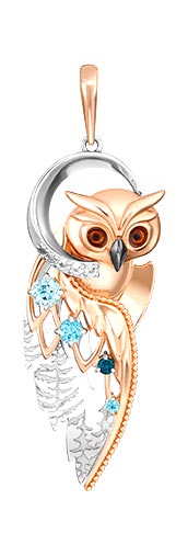 Золотая подвеска ''Совушка'' PLATINA Jewelry 03-3316-00-201-1111 с эмалью, топазами