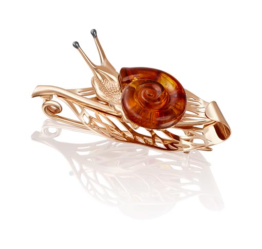 Золотая брошь PLATINA Jewelry 04-0155-01-271-1110-46 с янтарем