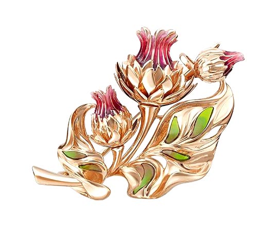 Золотая брошь ''Чертополох'' PLATINA Jewelry 04-0191-00-000-1110-65 с эмалью