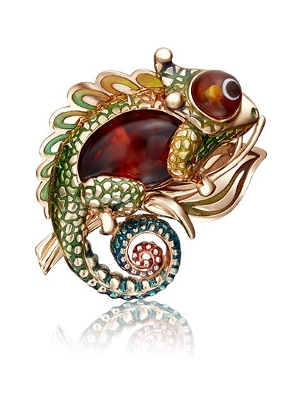 Золотая брошь PLATINA Jewelry 04-0209-00-271-1110-58 с эмалью, янтарем