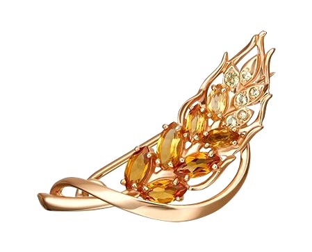 Золотая брошь ''Колосок'' PLATINA Jewelry 04-0245-00-235-1110-57 с цитринами, хризолитами