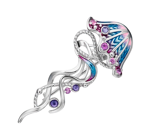 Серебряная брошь PLATINA Jewelry 04-0255-00-203-0200-69-Ag c эмалью, аметистом