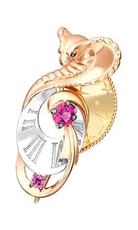 Золотая брошь ''Кобра'' PLATINA Jewelry 04-0264-00-204-1140 с гранатами
