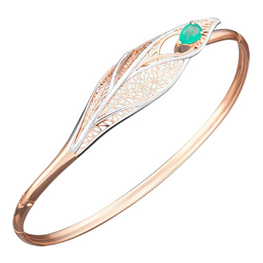Золотой жесткий браслет PLATINA Jewelry 05-0540-00-274-1110-47 с зеленым халцедоном