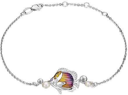 Серебряный браслет PLATINA Jewelry 05-0677-00-301-0200-68-Ag c эмалью, жемчугом