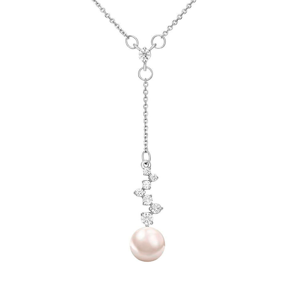 Колье сотуар из белого золота PLATINA Jewelry 07-0106-00-302-1120-31 с жемчугом, фианитами