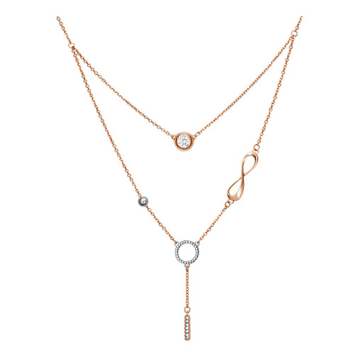 Золотое многослойное колье с подвесками PLATINA Jewelry 07-0211-00-501-1111-38 с фианитом