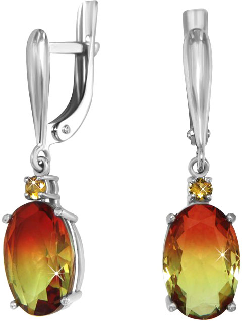 Серебряные серьги с подвесками POKROVSKY 2100905-00355 с фианитами, ювелирным стеклом